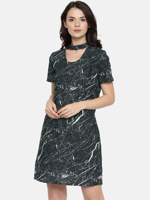 ELLE Women Black Printed A-Line Dress