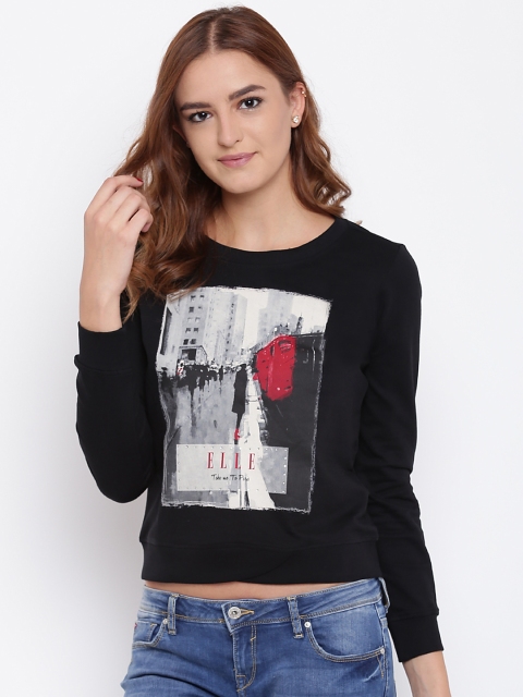 Elle Women Black Printed Sweatshirt