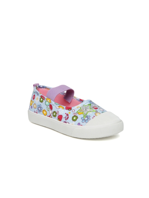 Kittens Girls Blue Printed Slip-On Sneakers, Purple