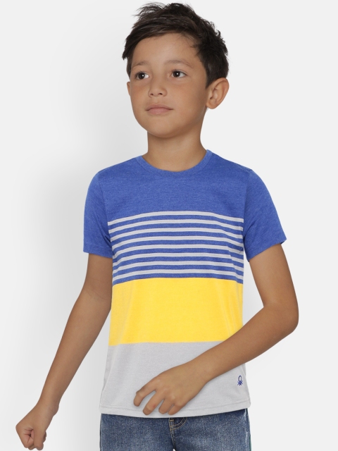 United Colors of Benetton Boys Blue & Yellow Striped Round Neck T-shirt