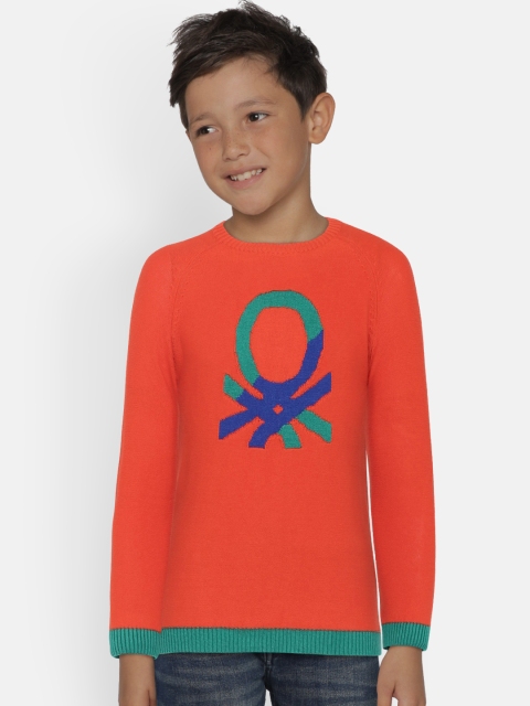 United Colors of Benetton Boys Orange Self Design Pullover