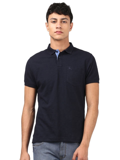 Parx Men Navy Blue Solid Polo Collar T-shirt