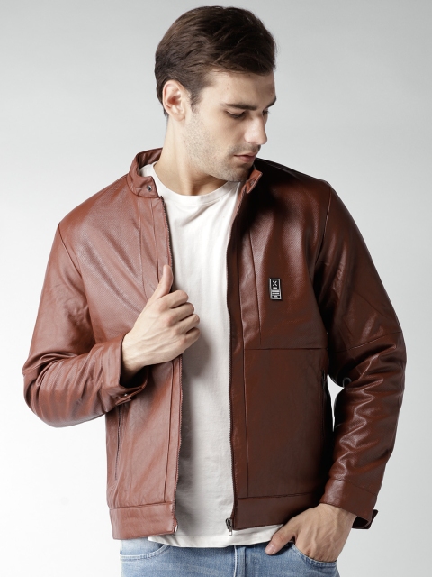Fort Collins Men Brown Solid Biker Jacket