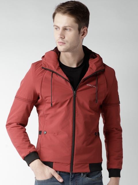 Fort Collins Men Rust Brown Solid Hooded Bomber Jacket