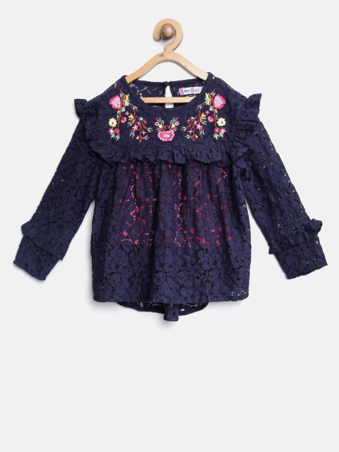 Nauti Nati Girls Navy Blue Lace A-Line Top