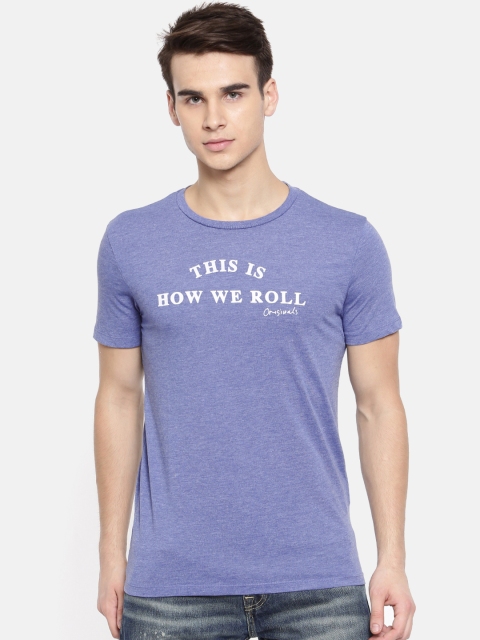Jack & Jones Men Blue Printed Round Neck T-shirt