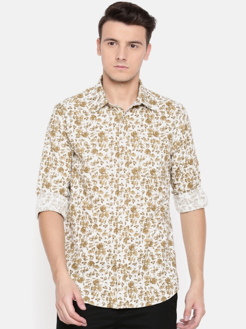 ColorPlus Men White & Brown Regular Fit Printed Casual Shirt