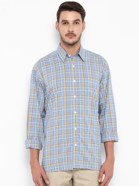 ColorPlus Men Blue & Mustard Regular Fit Checked Casual Shirt