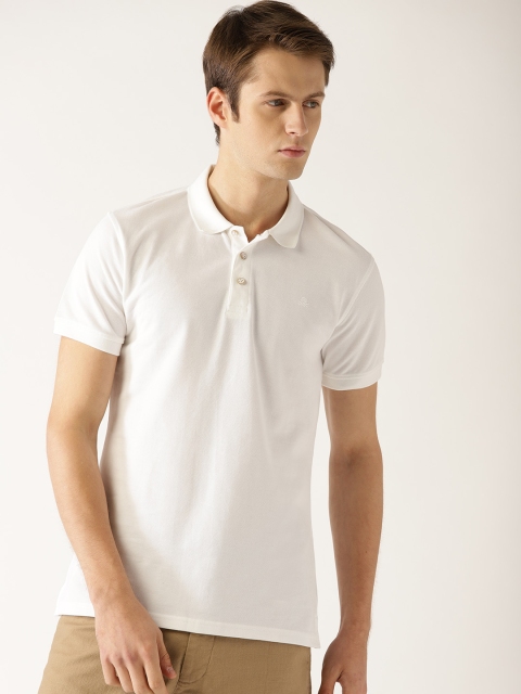 United Colors of Benetton Men White Solid Polo Collar T-shirt
