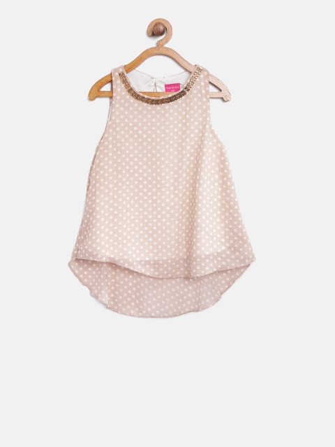 Tiny Girl Beige & White Printed A-Line Top