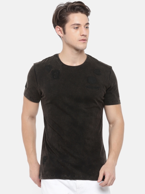 Being Human Men Black Solid Round Neck T-shirt