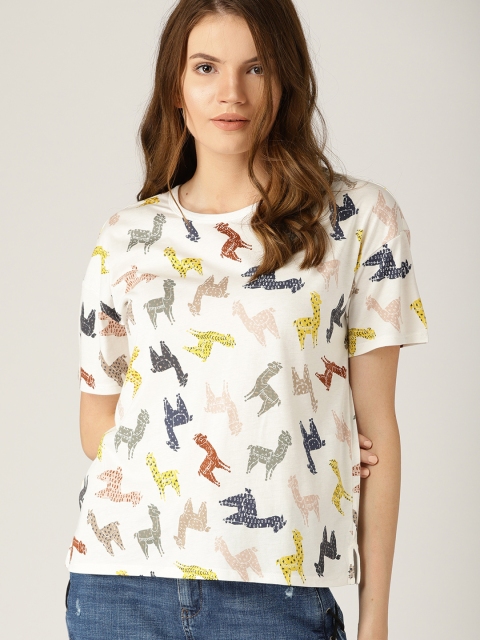 ESPRIT White Printed Round Neck T-shirt