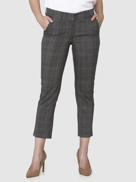 Vero Moda Women Grey Regular Fit Checked Regular Trousers