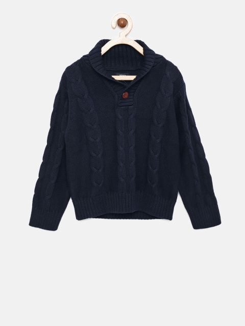 Akiva Boys Navy Blue Self Design Sweater