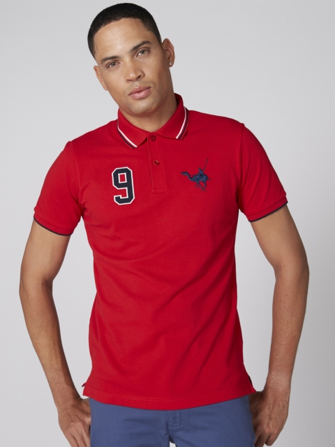 Splash Men Red Solid Polo Collar T-shirt