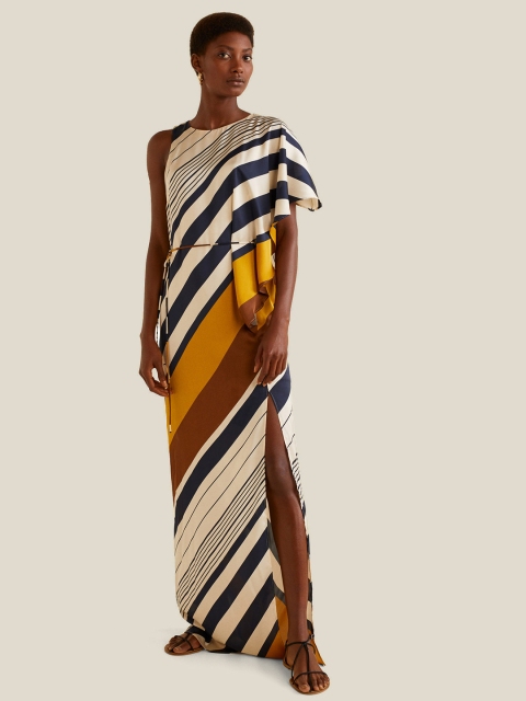 MANGO Women White Striped Maxi Dress