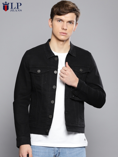 Louis Philippe Jeans Men Black Solid Denim Jacket