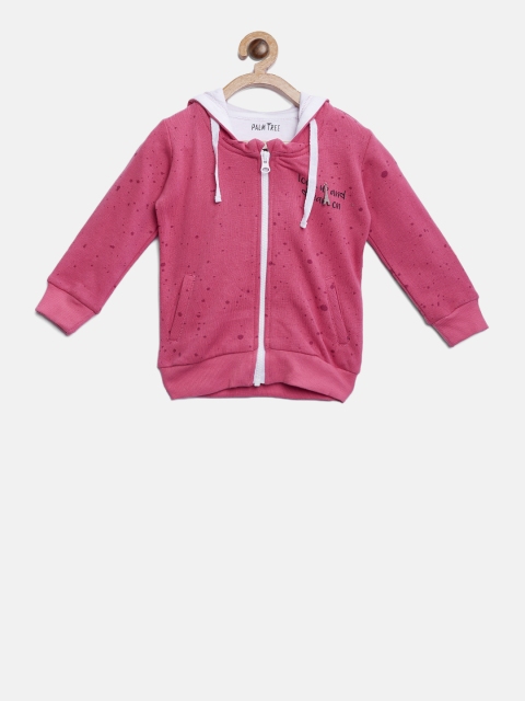 Gini and Jony Girls Pink Solid Hooded Sweatshirt