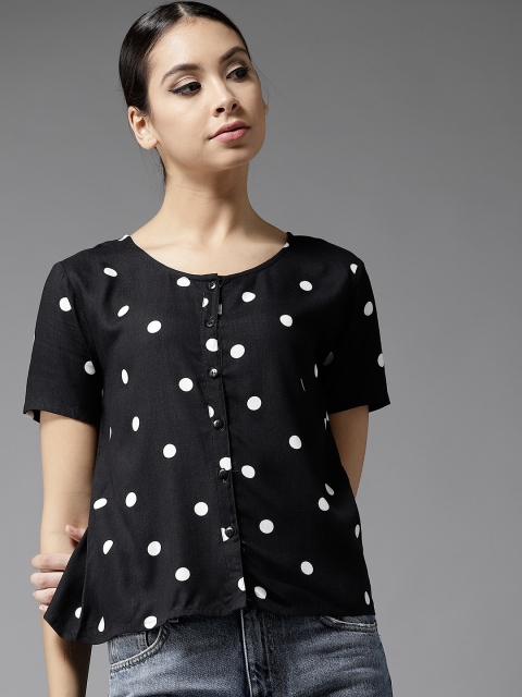 Moda Rapido Women Black & White Printed Shirt Style Top