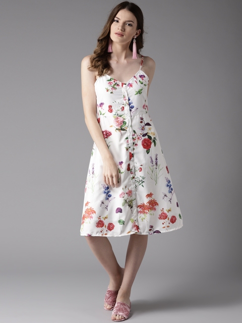 Moda Rapido Women White Printed Empire Dress