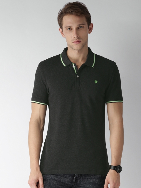 Celio Men Charcoal Grey Solid Polo T-shirt