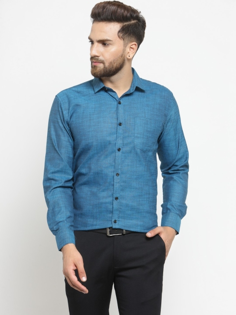 JAINISH Men Blue Solid Slim Fit Formal Shirt