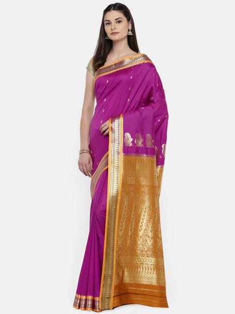 Ishin Purple & Mustard Poly Silk Solid Saree