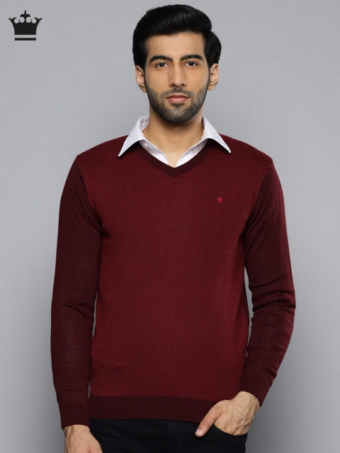 Louis Philippe Men Maroon Self Design Pullover