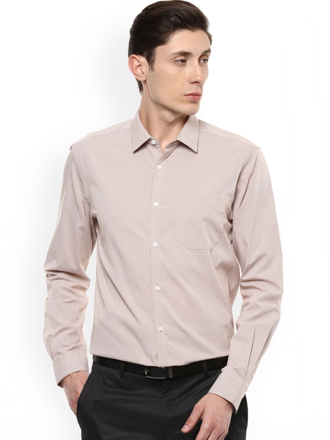 Peter England Men Beige Regular Fit Checked Formal Shirt