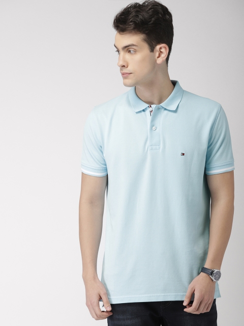 Tommy Hilfiger Men Blue Solid Polo Collar T-shirt