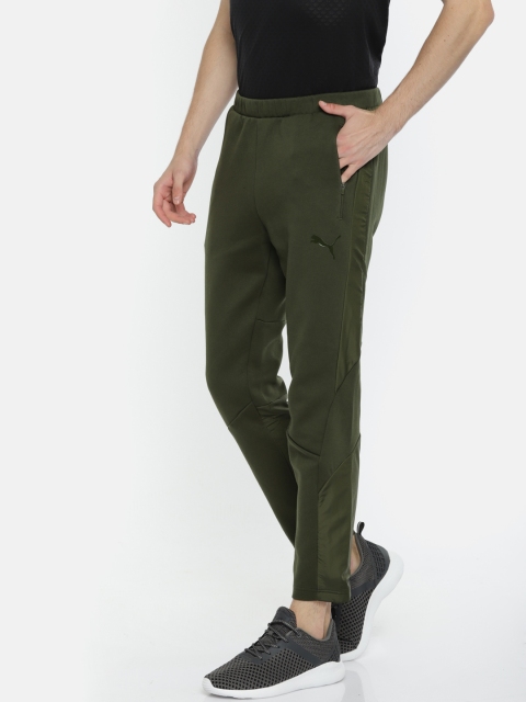 Puma Men Olive Green Evostripe WR Slim Fit Solid Track Pants