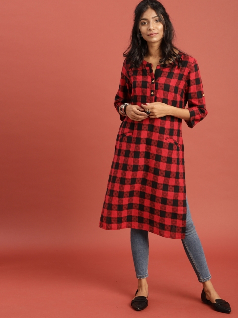 Taavi Women Black & Red Checked South Cotton Woven Legacy Straight Kurta with Pockets
Taavi Women Black & Red Checked South Cotton Woven Legacy Straight Kurta with Pockets
