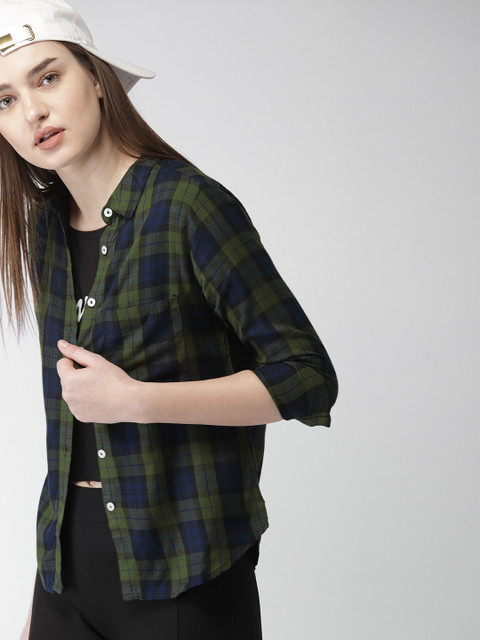 Harvard Women Green & Navy Blue Regular Fit Checked Casual Shirt 
Harvard Women Green & Navy Blue Regular Fit Checked Casual Shirt