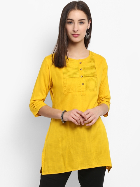 Spoorthi Women Yellow Solid A-Line Kurti