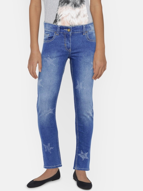 United Colors of Benetton Girls Blue Slim Fit Mid-Rise Clean Look Stretchable Jeans
