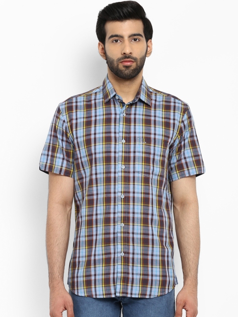 ColorPlus Men Blue & Maroon Regular Fit Checked Casual Shirt