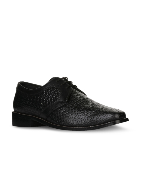 Fortune by Liberty Men Black Woven Design Leather Formal Derbys