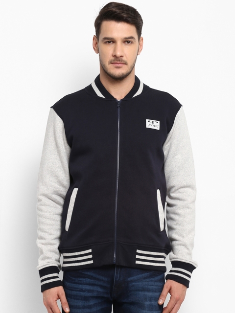 ColorPlus Men Navy Blue & Grey Colourblocked Sweatshirt