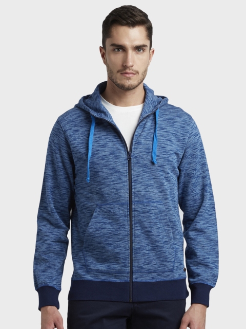 ColorPlus Men Blue Solid Hooded Sweatshirt