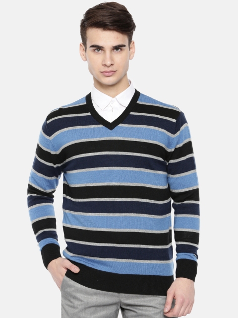 ColorPlus Men Blue & Black Striped Pullover