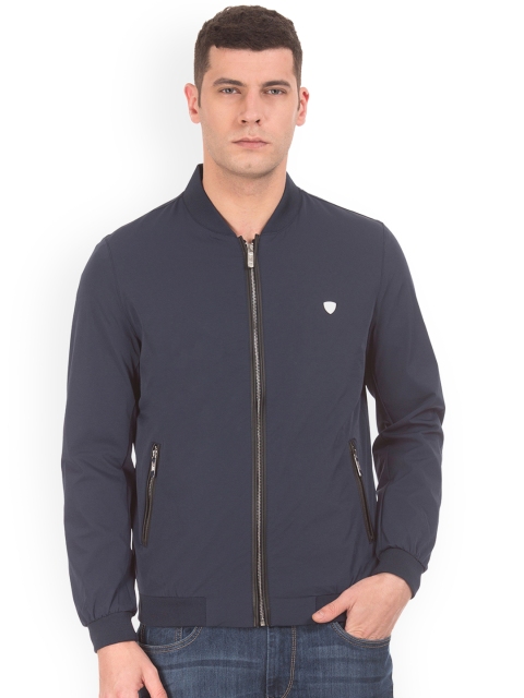 Arrow Sport Men Navy Blue Solid Bomber Jacket
