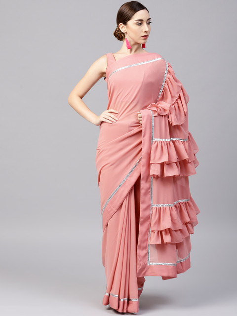 Inddus Pink Solid Ruffle Saree
Inddus Pink Solid Ruffle Saree