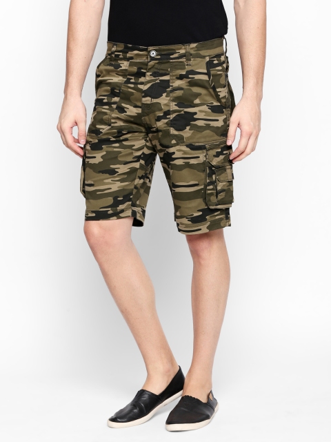 Disrupt Men Olive Green Printed Loose Fit Cargo Shorts