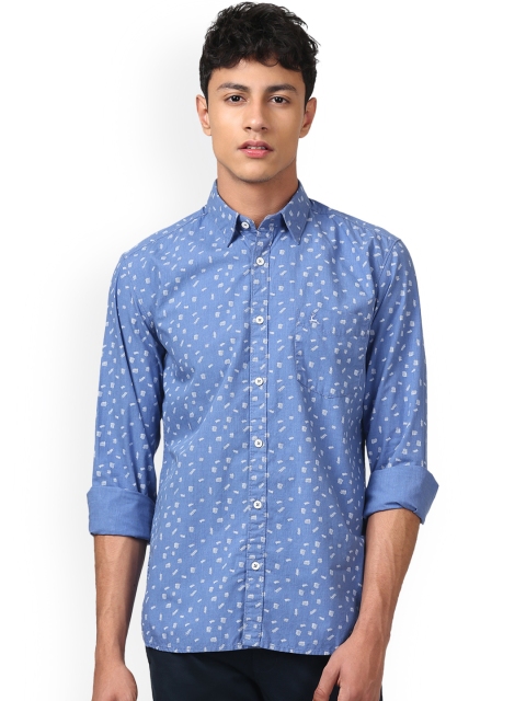 Parx Men Blue Slim Fit Printed Casual Shirt