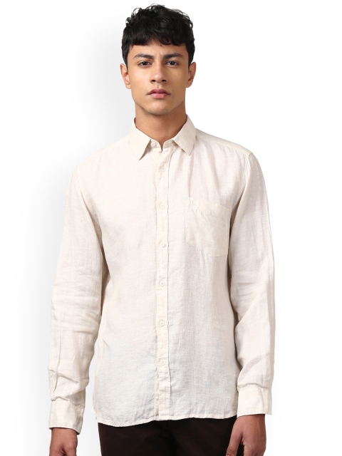 Parx Men Off-White Slim Fit Solid Linen Casual Shirt