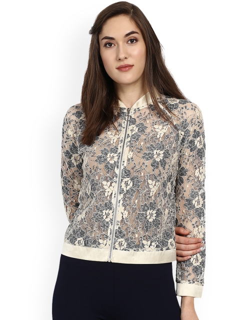 Kazo Women White Self Design Bomber