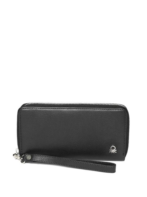 United Colors of Benetton Women Black Solid Leather Zip Around Wallet