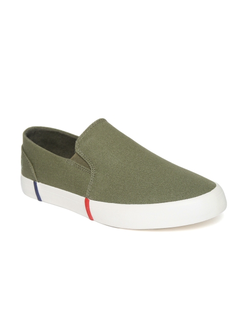 United Colors of Benetton Men Olive Green Slip-On Sneakers