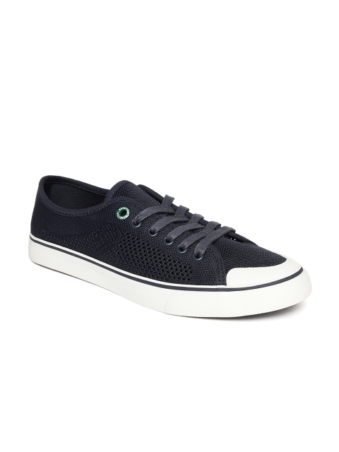 United Colors of Benetton Men Navy Blue Woven Design Sneakers