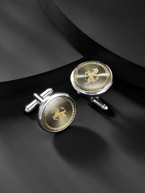 Peora Black Round Cufflinks